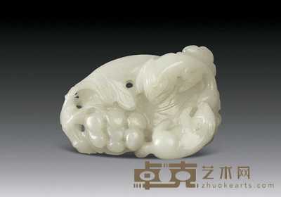 清 白玉刻松鼠葡萄纹挂件 6.5×4.5cm